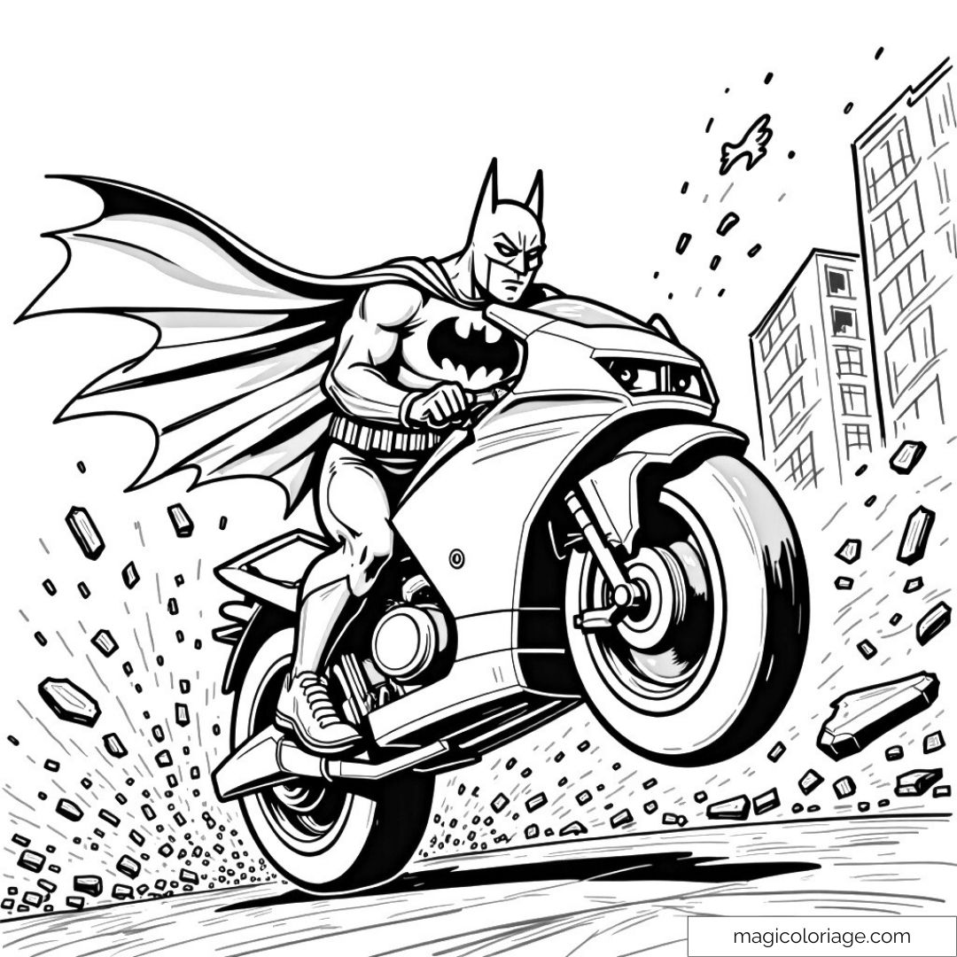 Batman chevauchant une moto en pleine ville