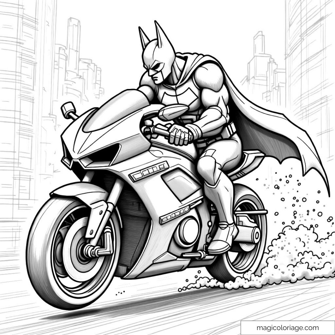 Batman sur une moto dans une ville
