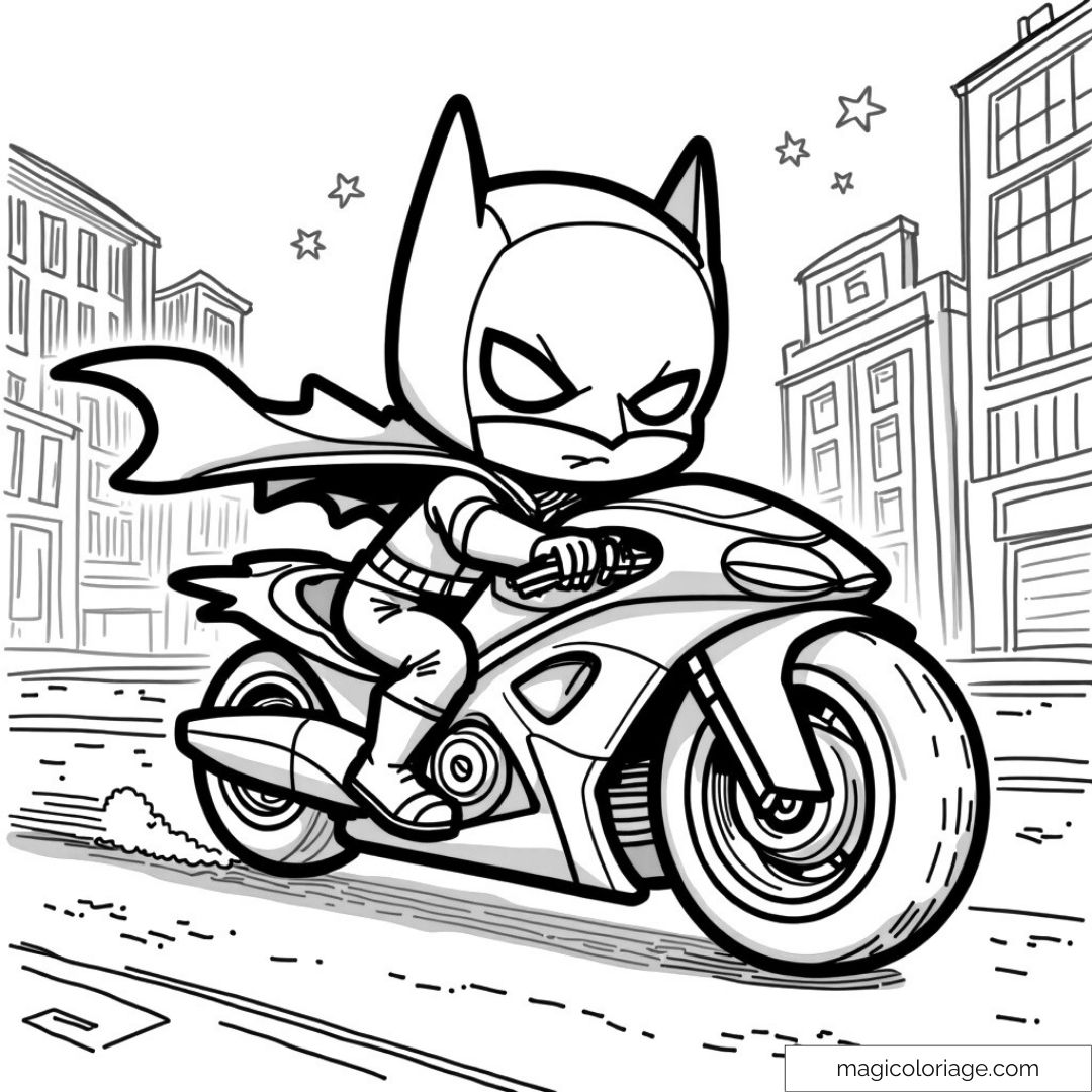 Batman sur sa moto dans la ville