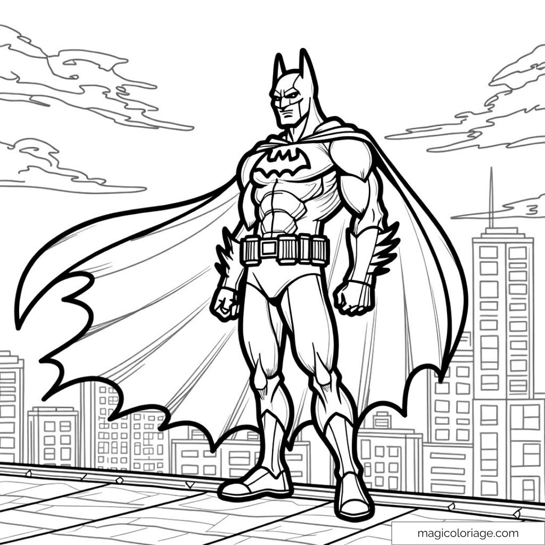 Dessin à colorier de Batman sur un toit