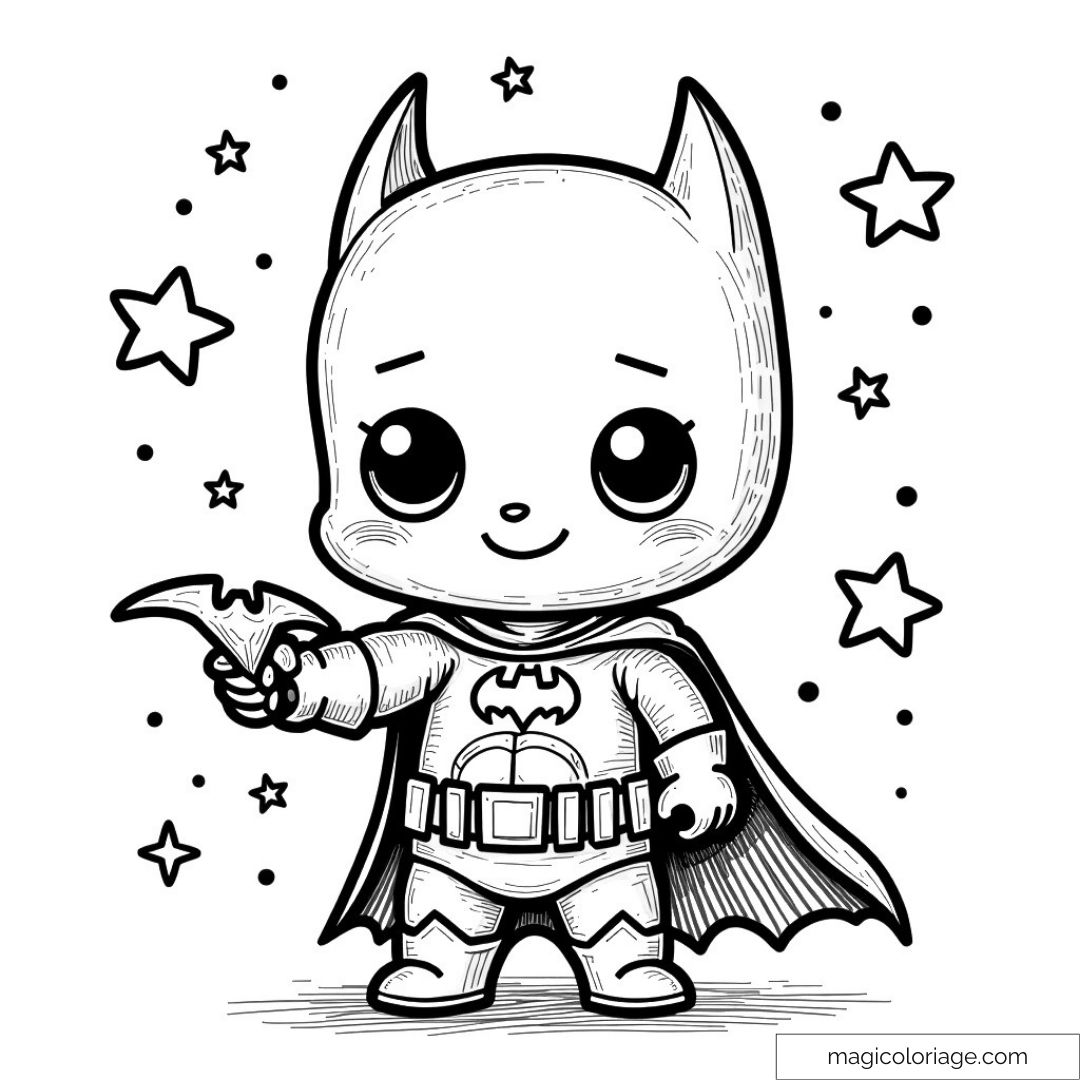 Coloriage de Chibi Batman tenant un Batarang