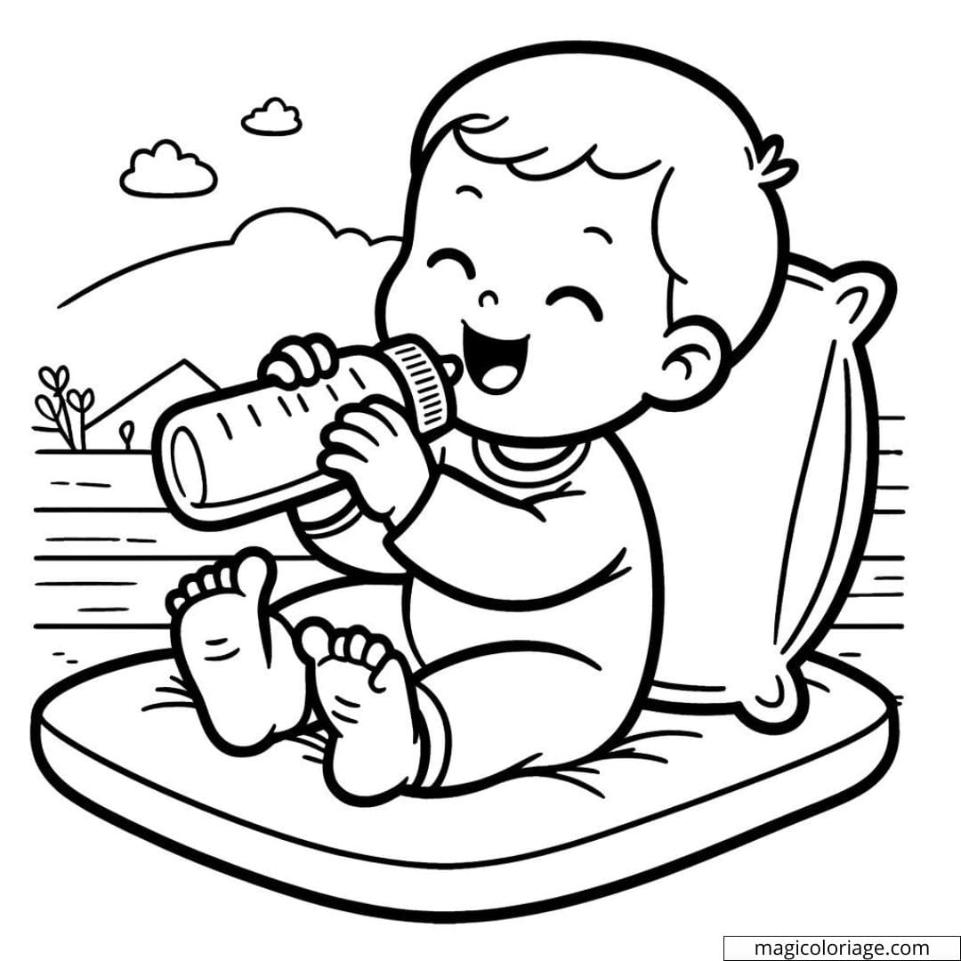 Coloriage d'un bébé avec un biberon