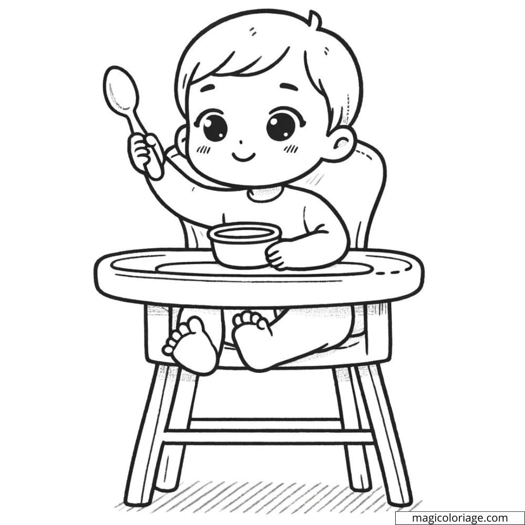 Coloriage d'un bébé avec une cuillère