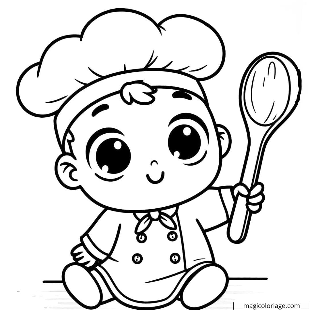 Coloriage à imprimer de bébé chef cuisinier