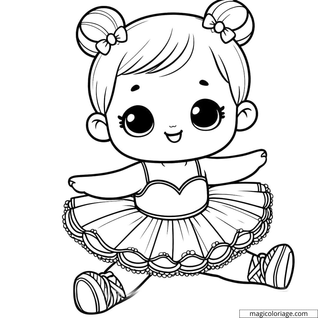 Coloriage à imprimer de bébé danseur avec un tutu et des chaussons de danse