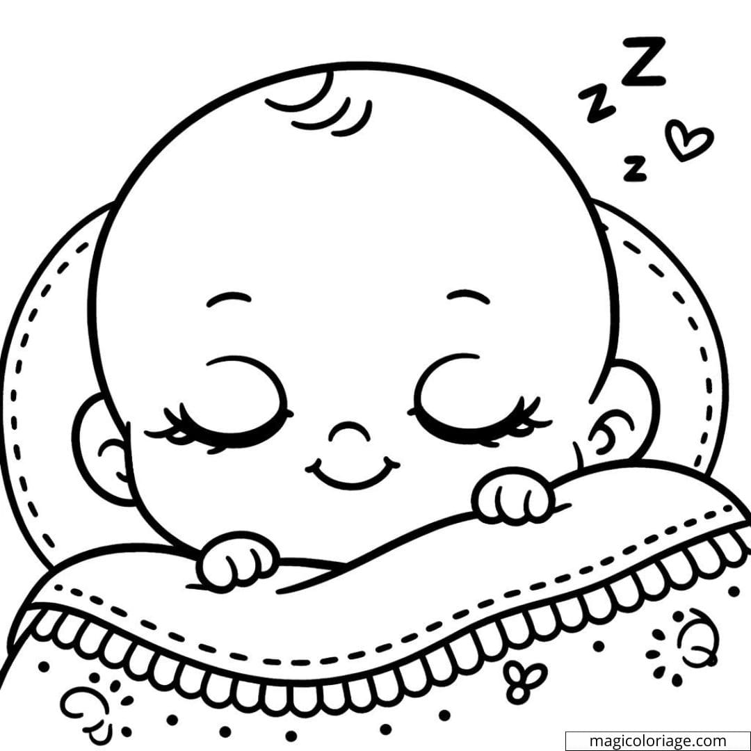 Coloriage à imprimer de bébé dormant avec une couverture