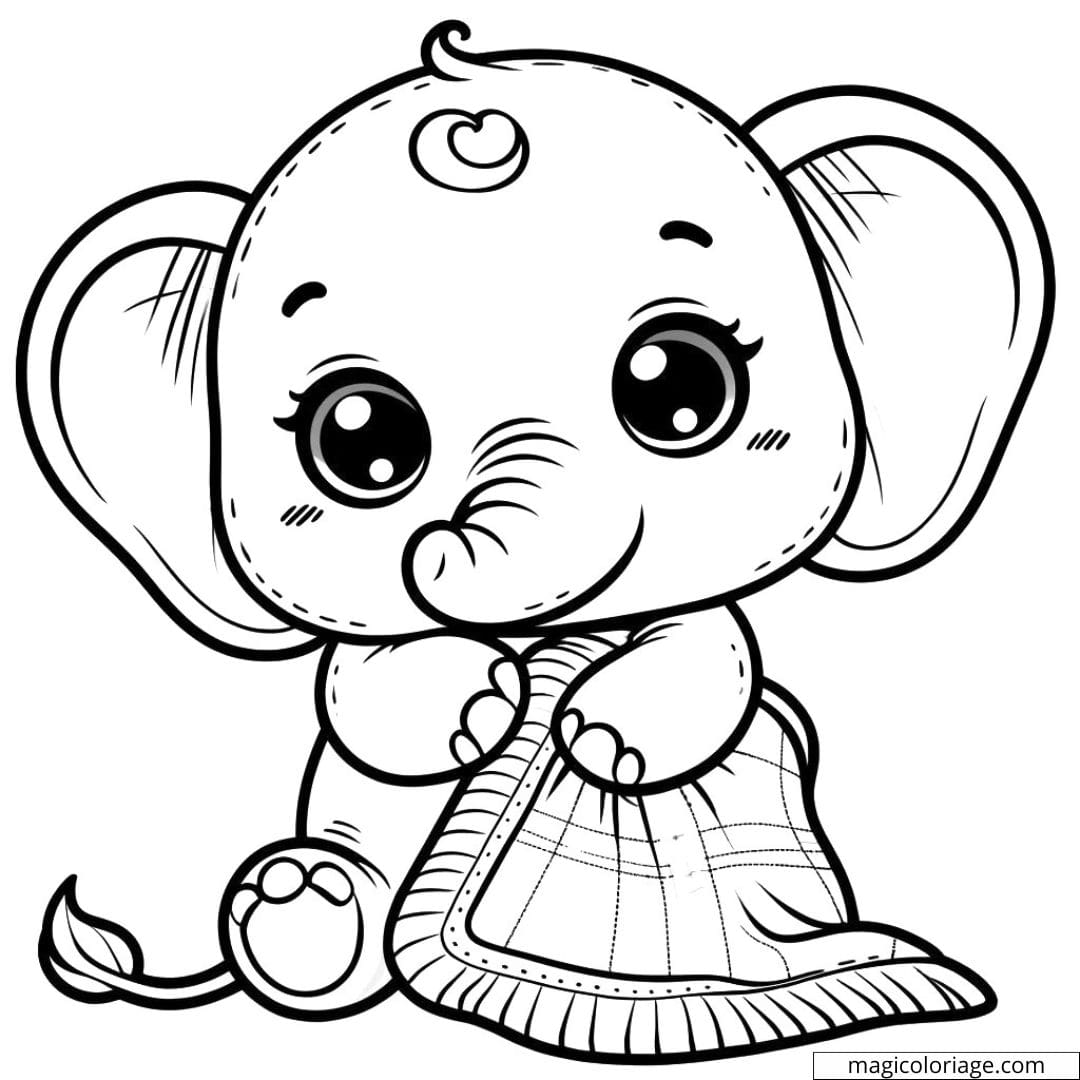 Coloriage à imprimer de bébé éléphant avec une couverture