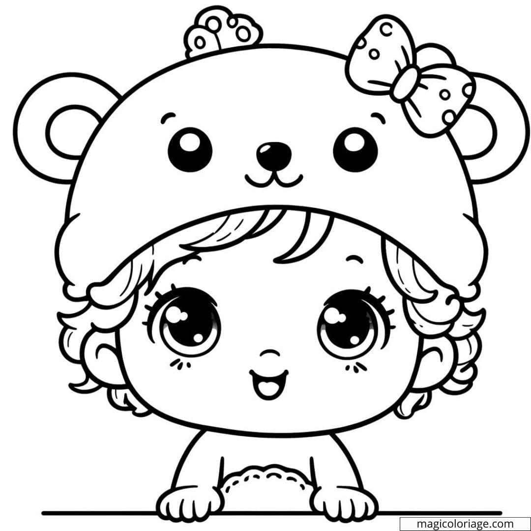 Coloriage d'une bébé fille avec un chapeau rigolo