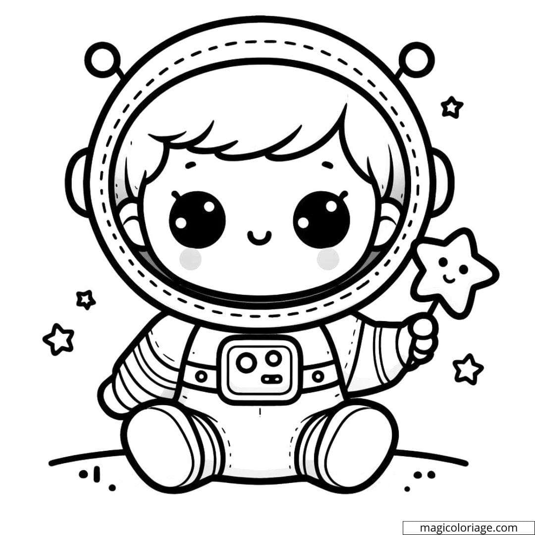 Coloriage à imprimer de bébé habillé en astronaute
