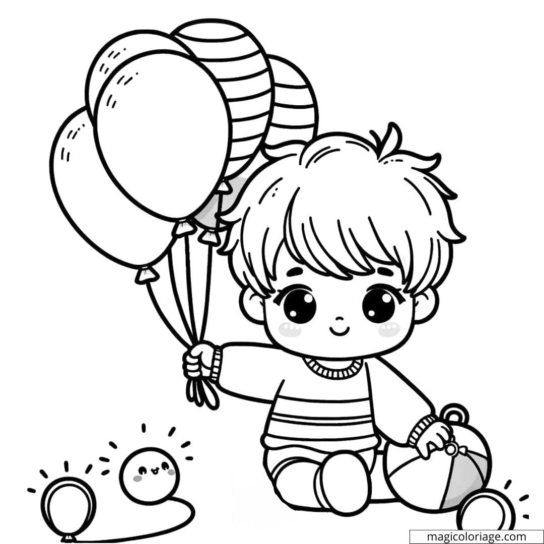 Coloriage à imprimer de bébé jouant avec des ballons