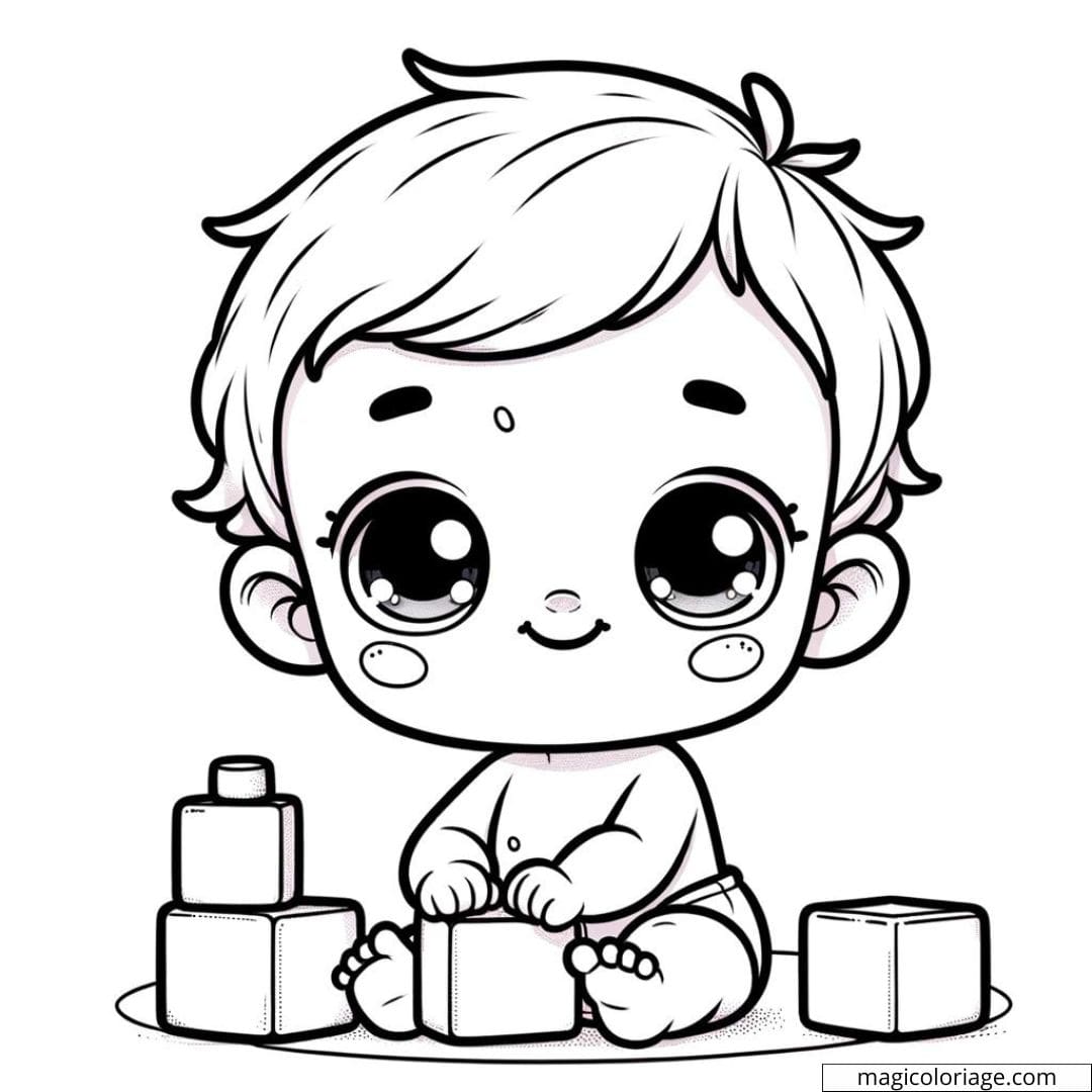 Coloriage à imprimer de bébé jouant avec des cubes