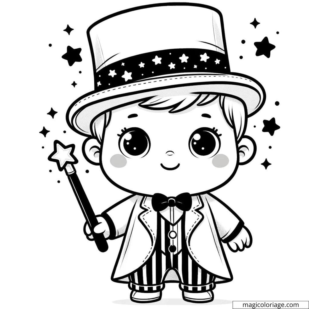 Coloriage à imprimer de bébé magicien avec un chapeau pointu