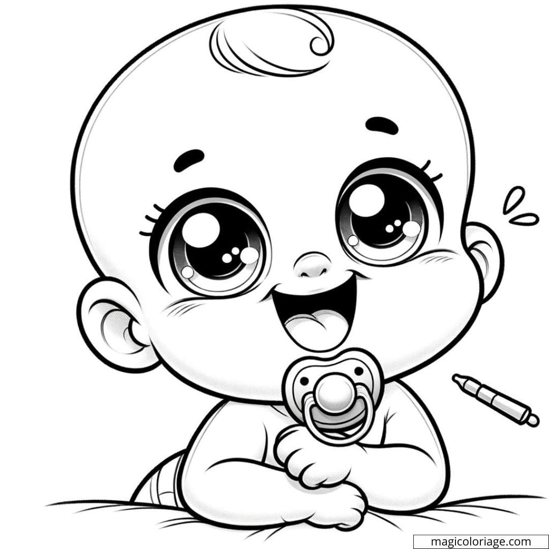 Coloriage à imprimer de bébé riant avec une tétine
