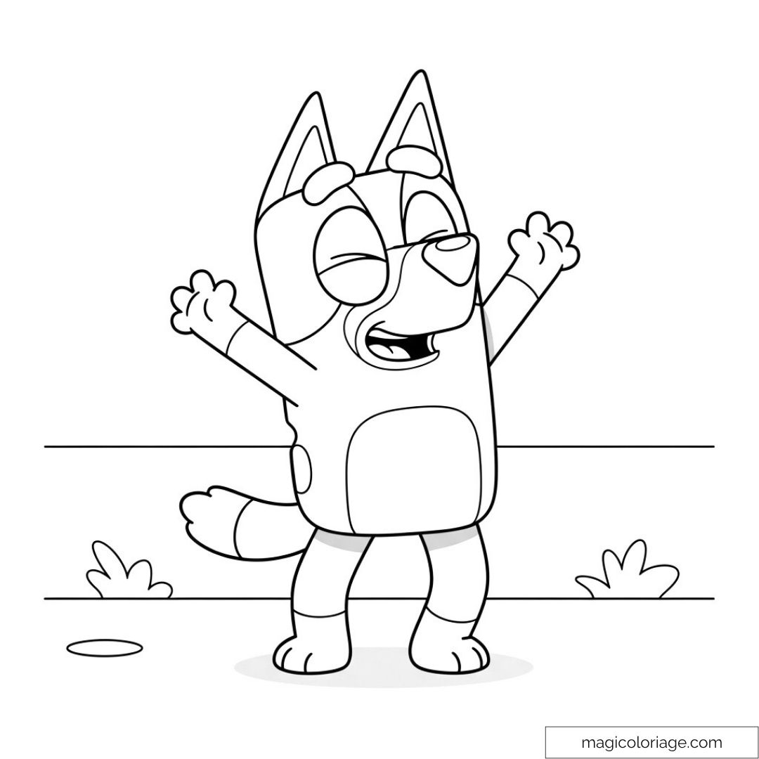 Bluey le chiot heureux en plein air à colorier