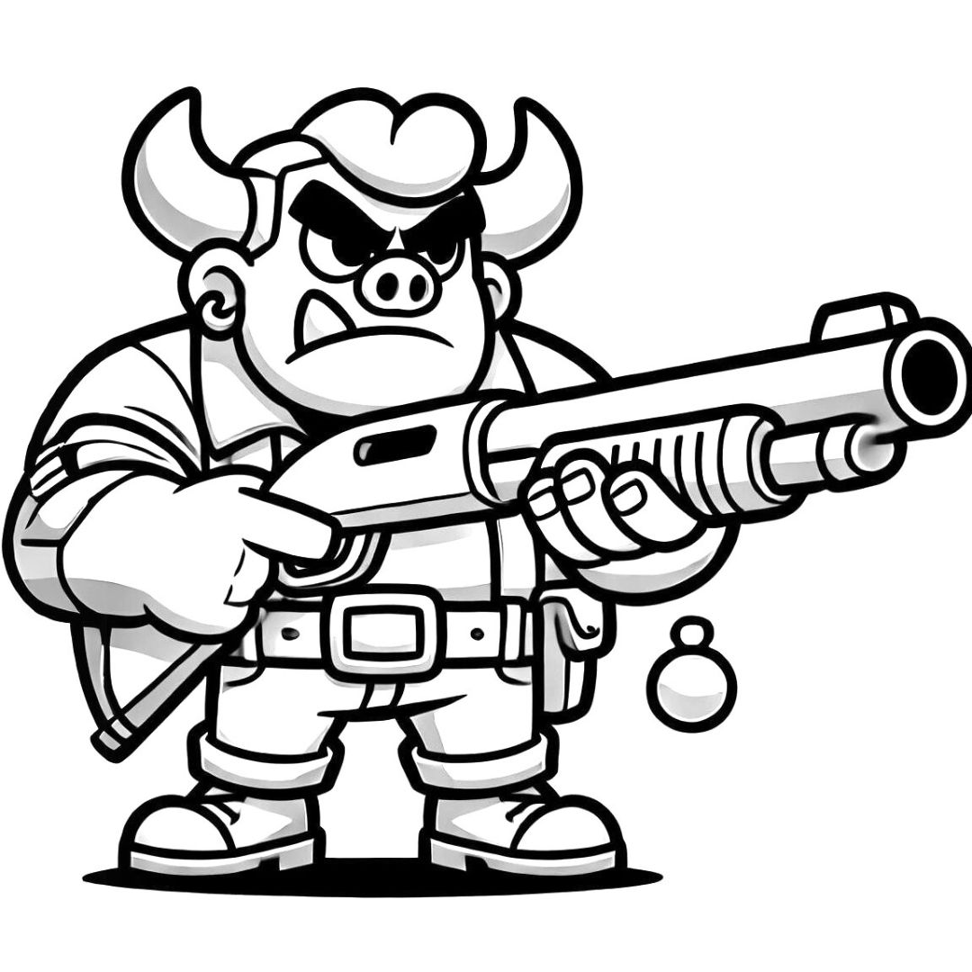 Coloriage Bull de Brawl Stars avec son fusil, prêt à l'action.