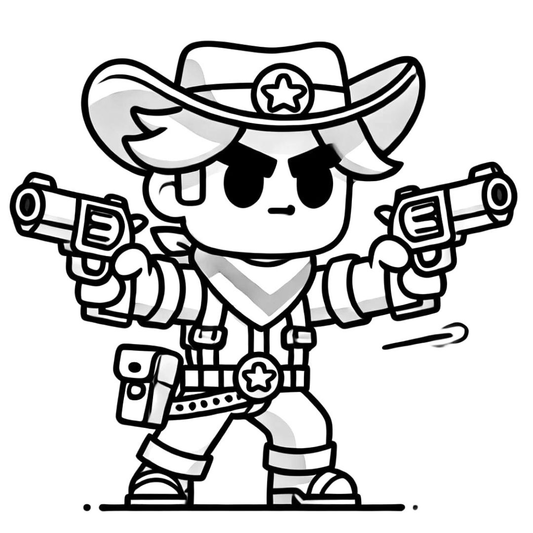 Coloriage Colt de Brawl Stars en position de tir avec ses deux pistolets.