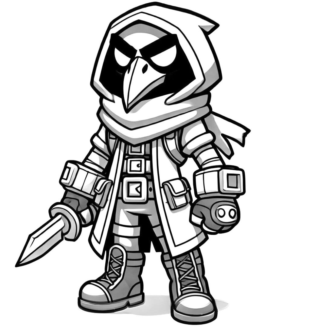 Coloriage à imprimer de Crow, personnage masqué de Brawl Stars.