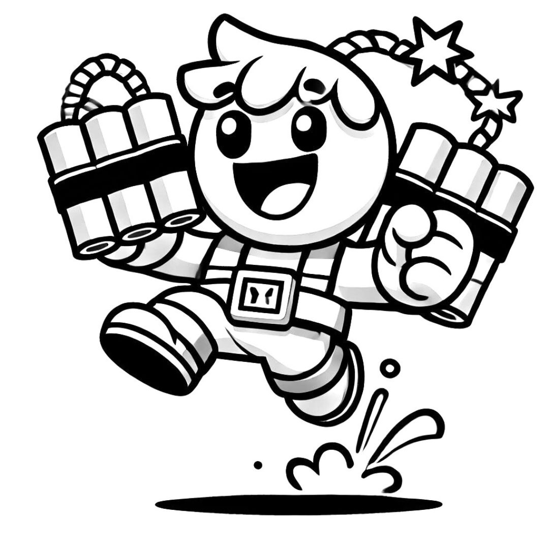Coloriage Dynamike de Brawl Stars sautant avec des dynamites.
