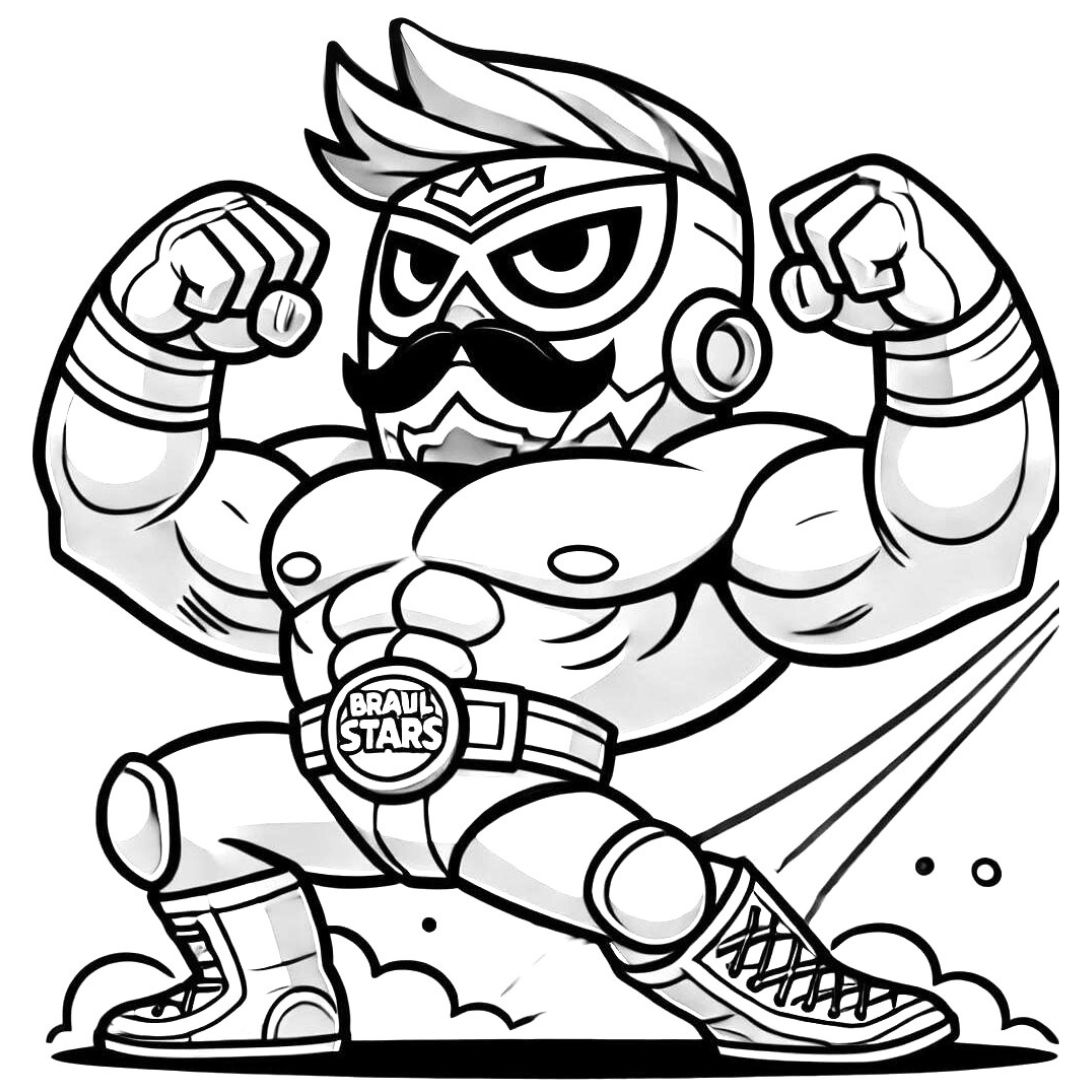 Coloriage El Primo de Brawl Stars en position de lutte, à imprimer.
