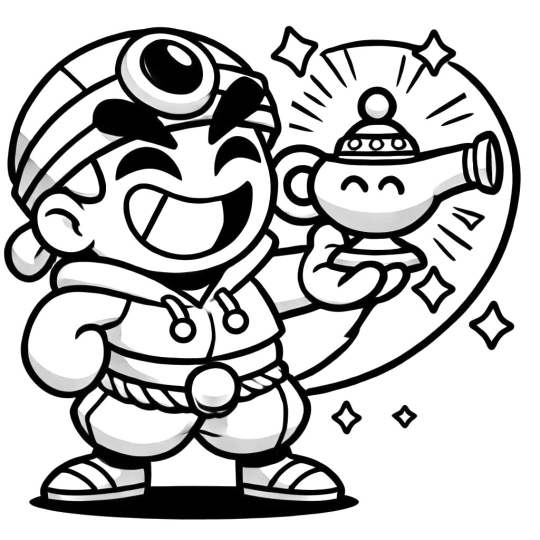 Coloriage Gene de Brawl Stars avec sa lampe magique, à imprimer.