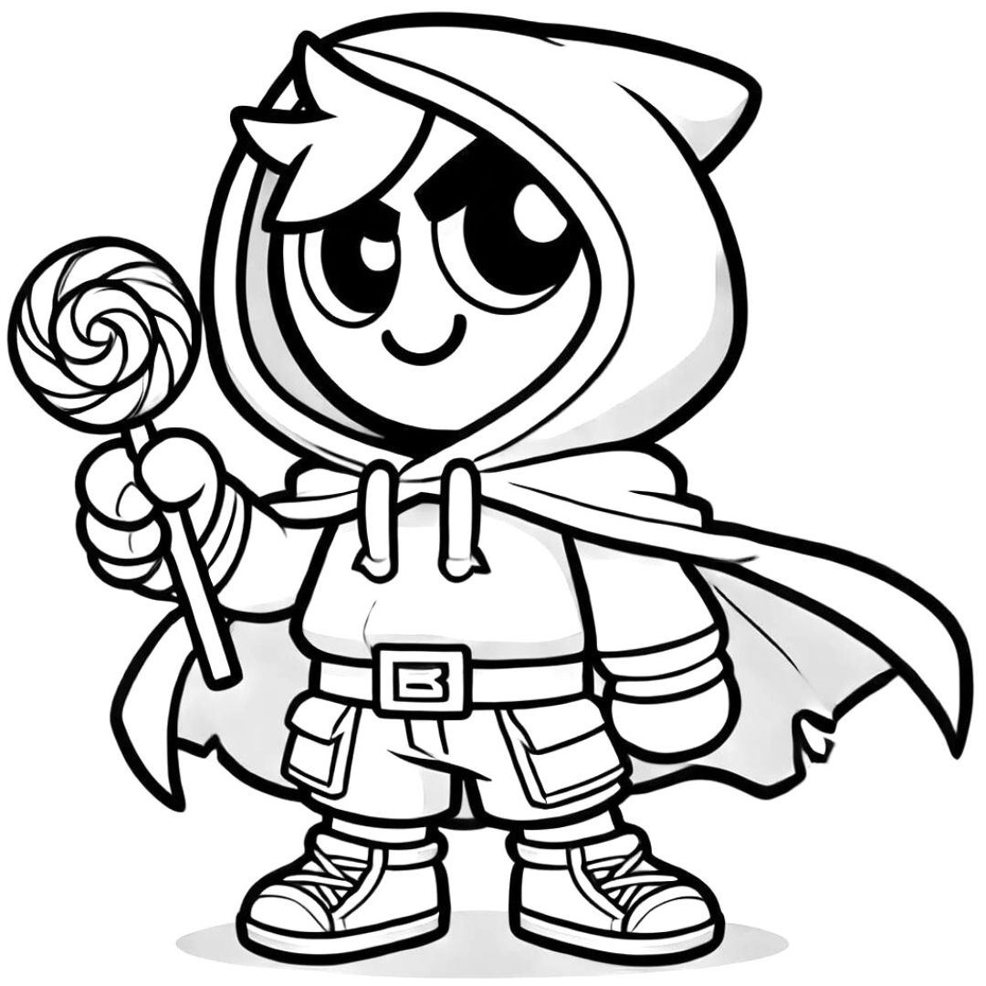 Coloriage Leon de Brawl Stars avec un hoodie et une sucette, à imprimer.