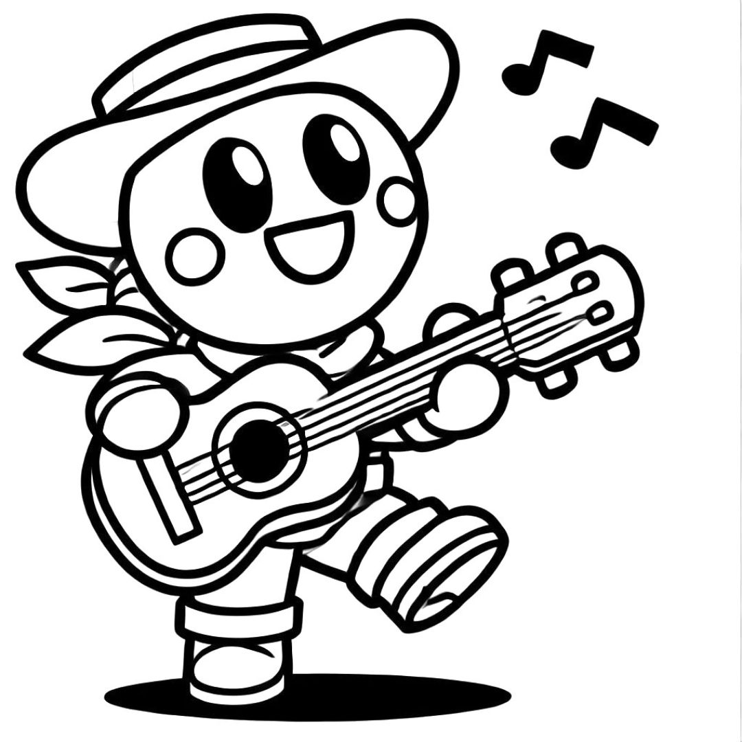 Coloriage Poco de Brawl Stars jouant de la guitare, à imprimer.