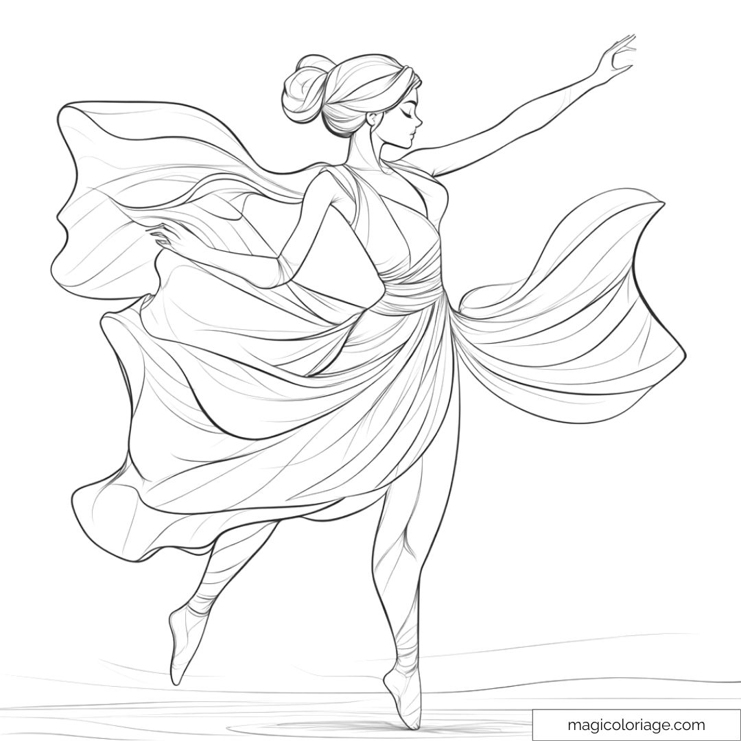 Coloriage danseuse gracieuse avec robe fluide et élégance