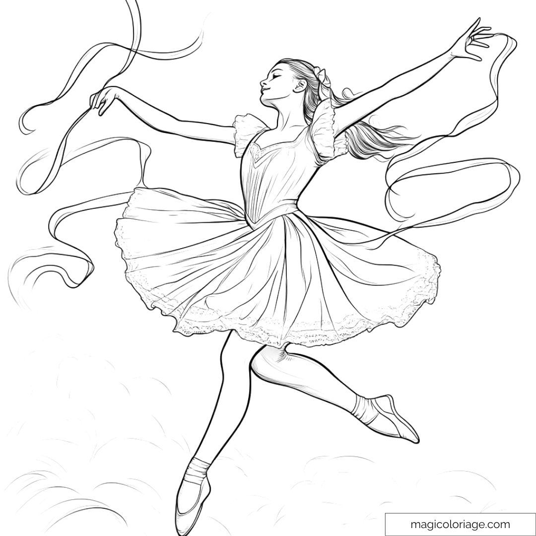 Danseuse volante avec rubans déployés