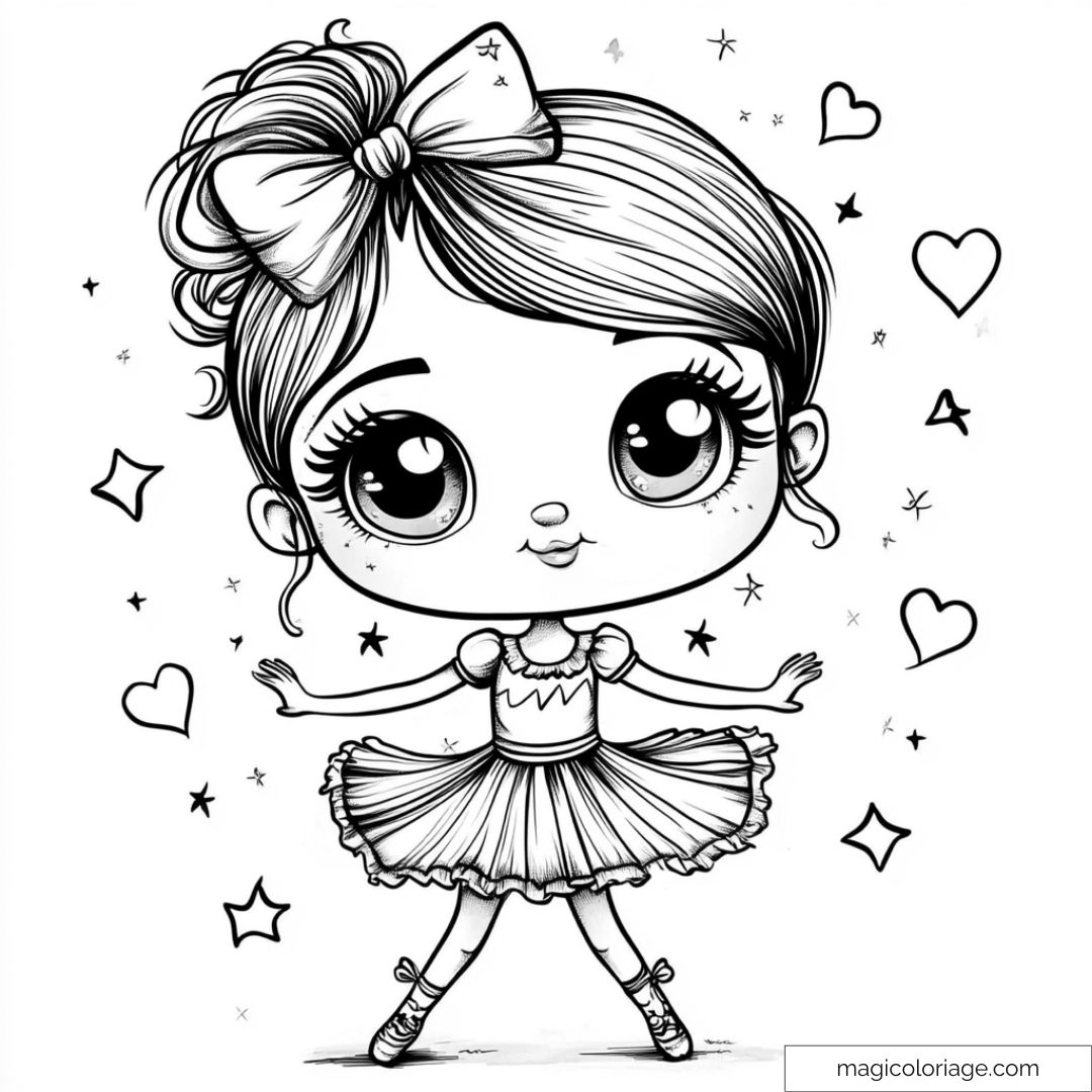Coloriage petite danseuse avec tutu et nœud