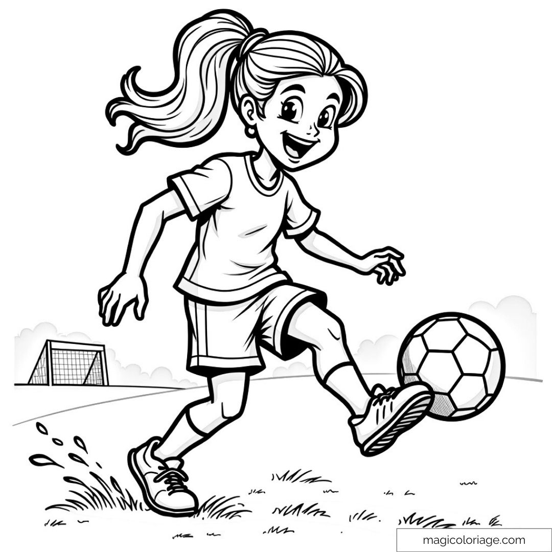 Jeune fille jouant au football sur un terrain