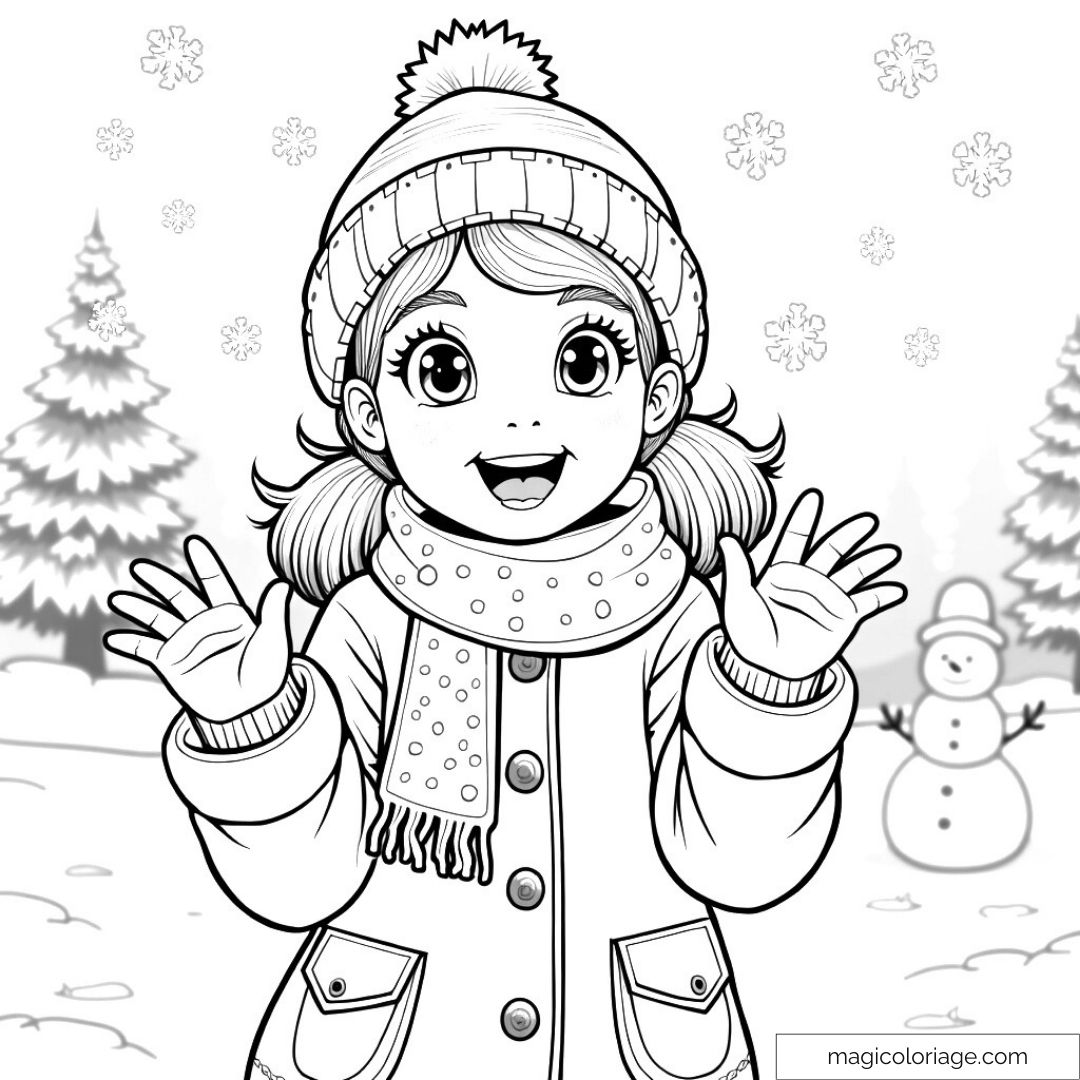Fille souriante en manteau et bonnet dans un paysage enneigé