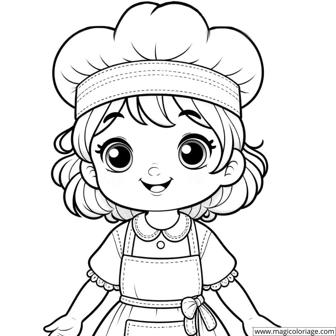 Petite cuisinière avec un tablier à colorier