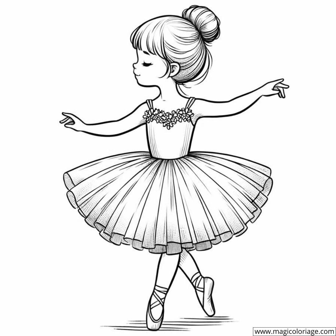Petite danseuse en tutu à colorier