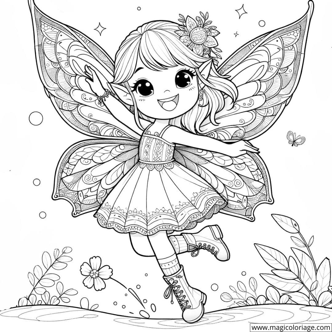 Petite fée avec des ailes à colorier