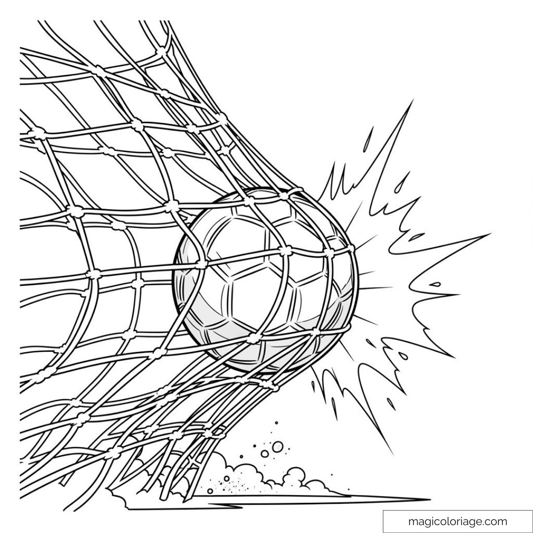 Coloriage dessin d'un ballon de football touchant le filet