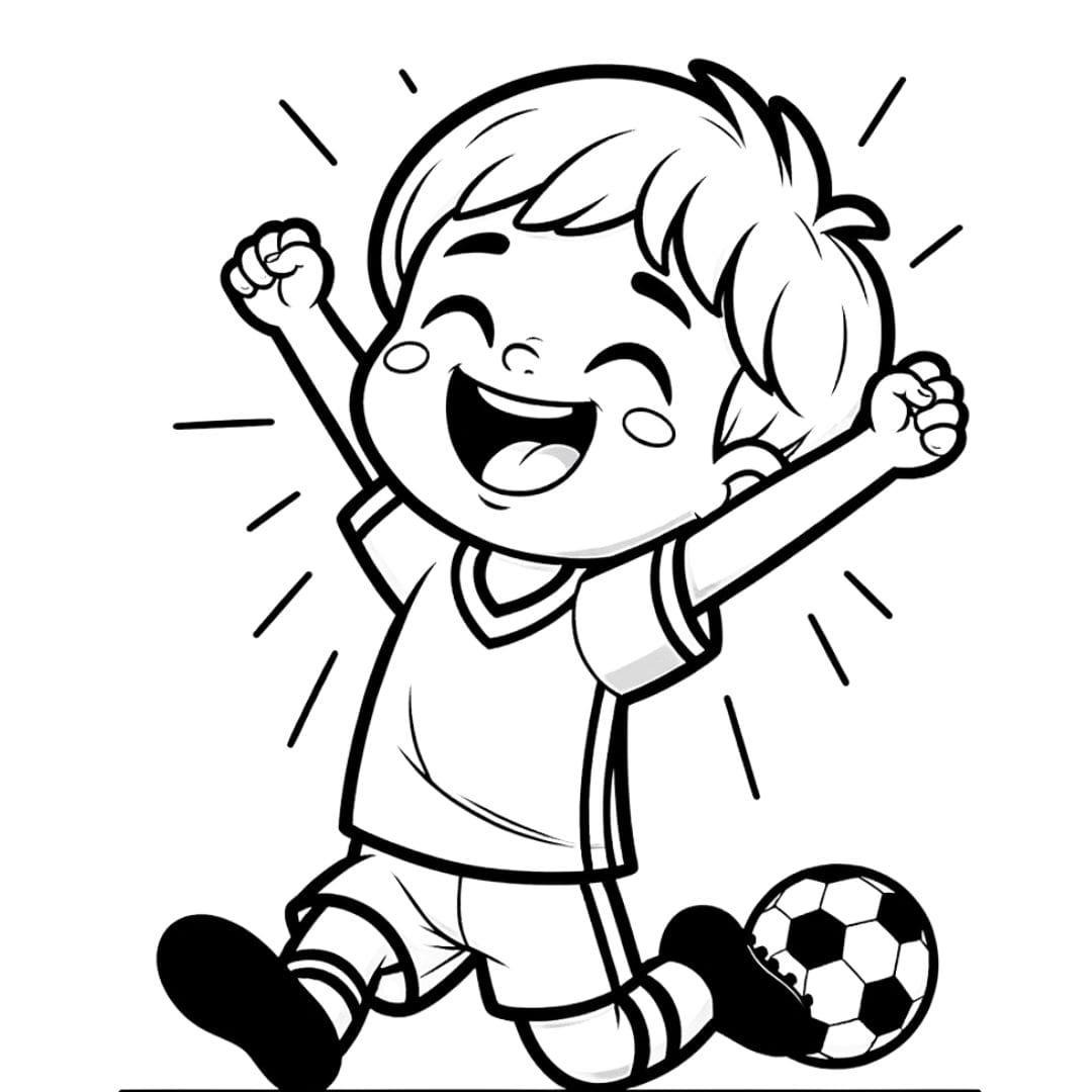 Dessin à colorier d'un enfant célébrant un but au football