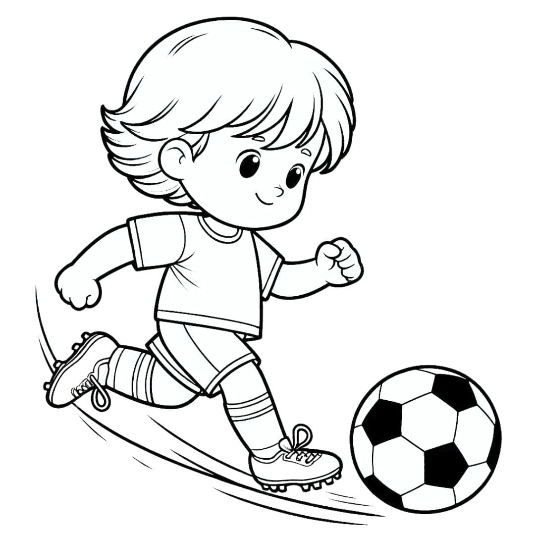 Dessin à colorier d'un enfant dribblant un ballon de football