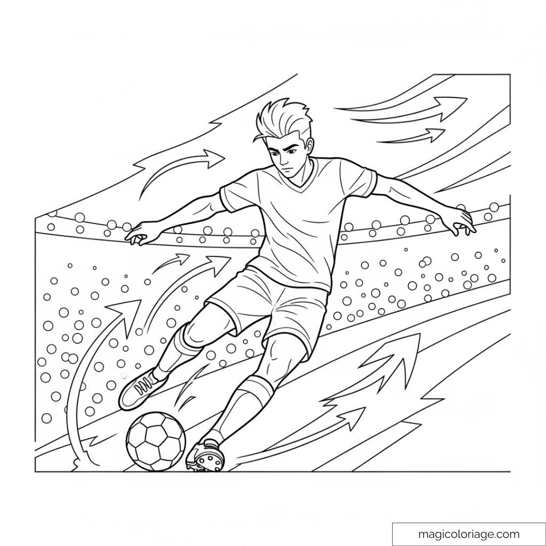 Joueur de football dribblant avec des flèches en arrière-plan