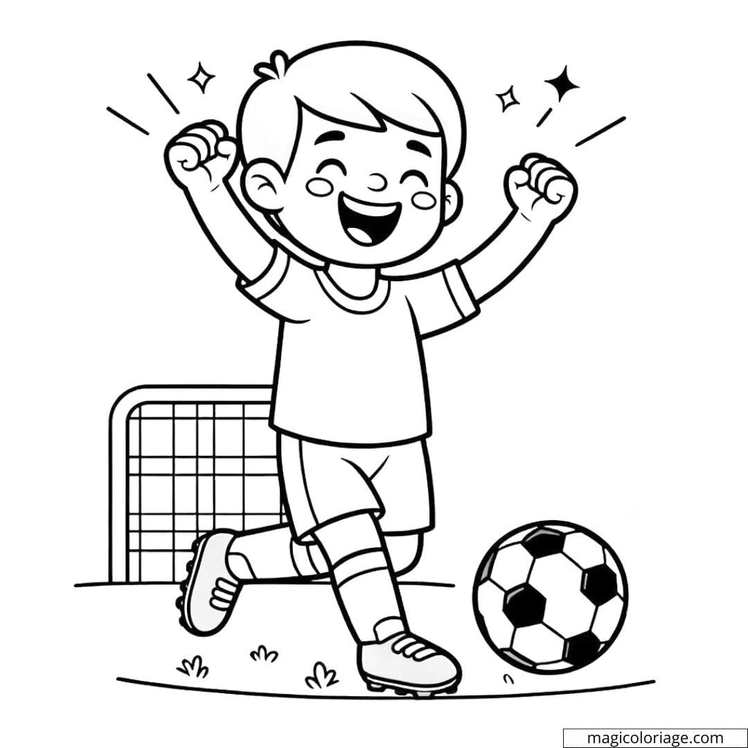 Dessin à colorier joueur de football célébrant un but