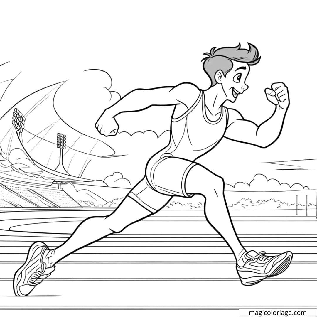 Coloriage athlète courant sur une piste