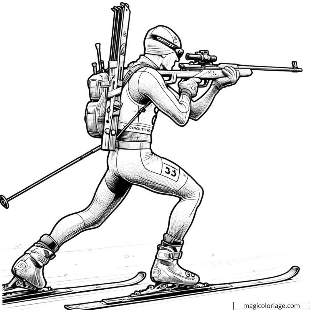 Coloriage d'un biathlète en position de tir