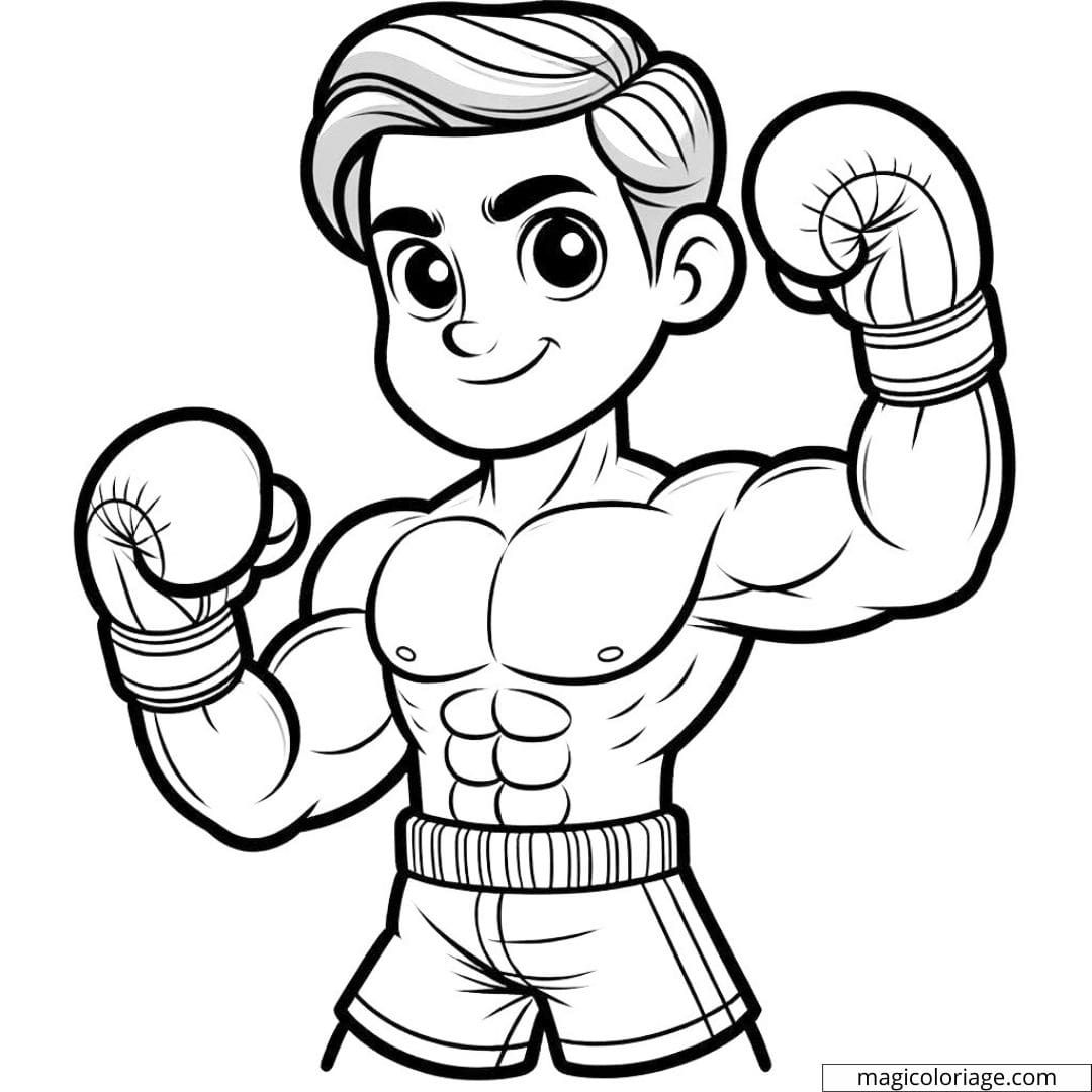Coloriage d'un boxeur en position de combat