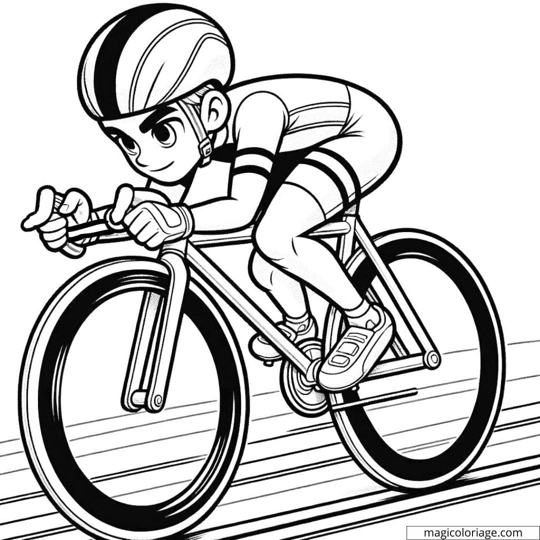 Coloriage d'un cycliste sur piste en course