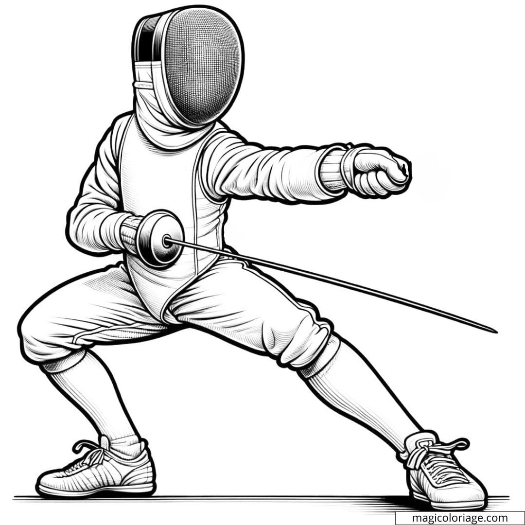 Coloriage d'un escrimeur en position de garde