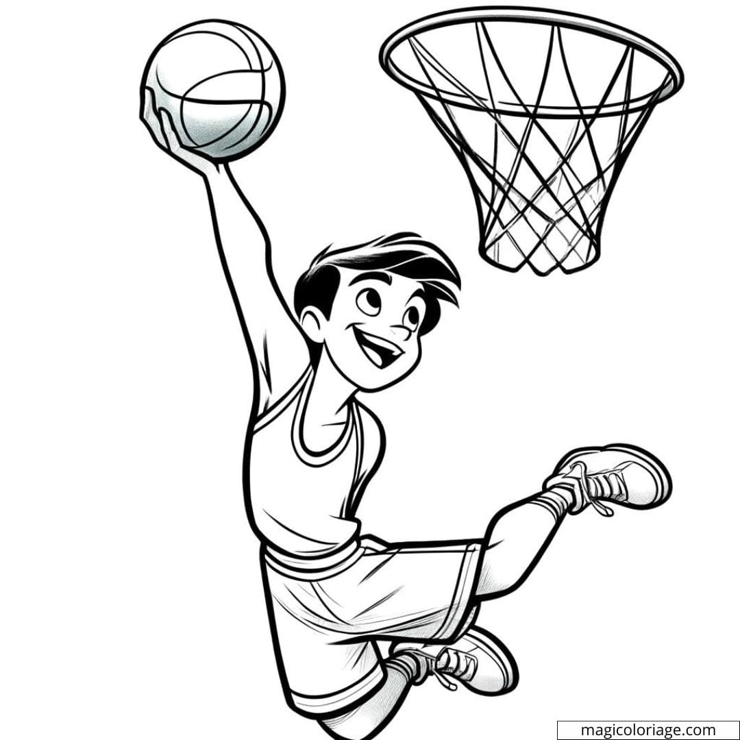 Coloriage joueur de basket sautant pour un dunk