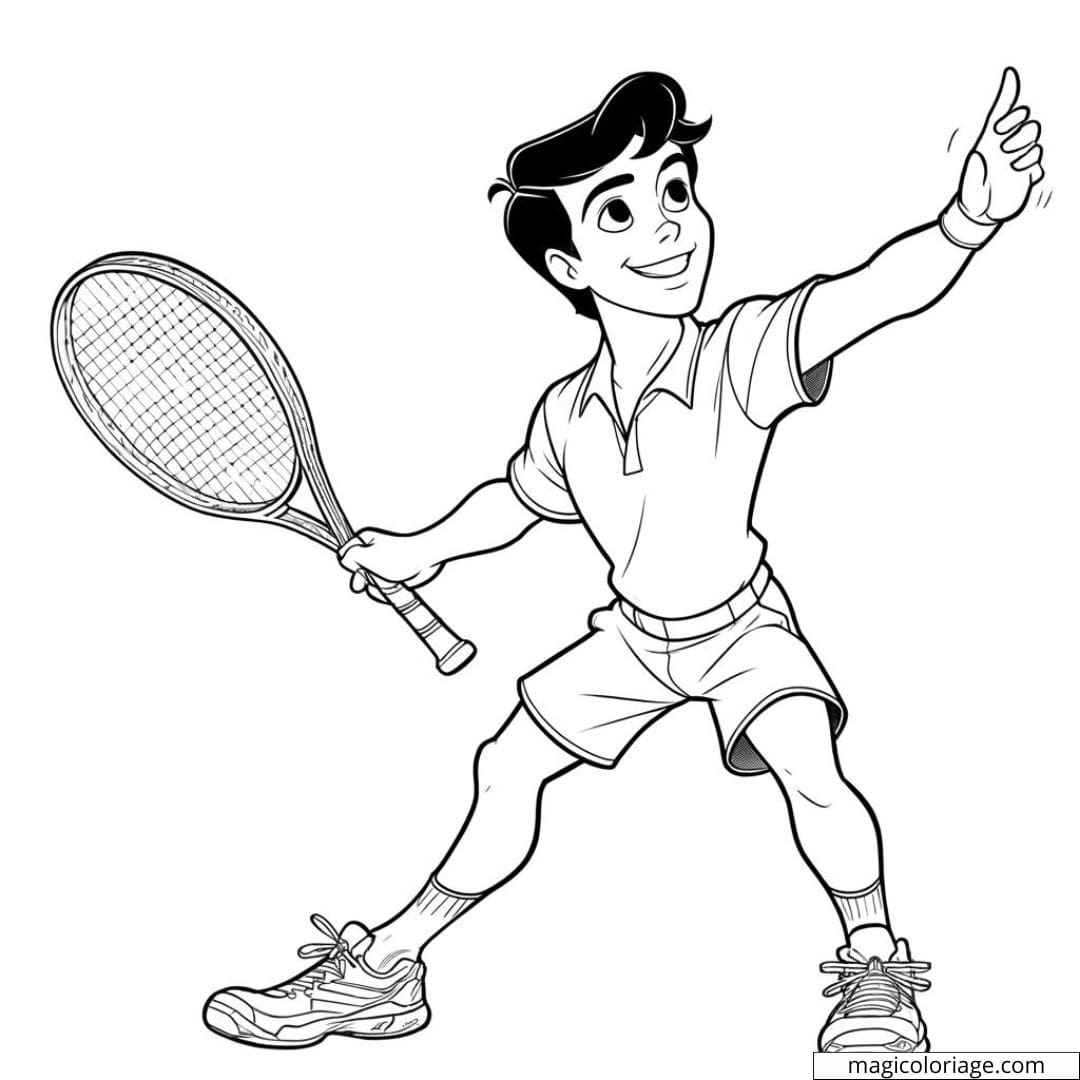 Coloriage joueur de tennis prêt à servir