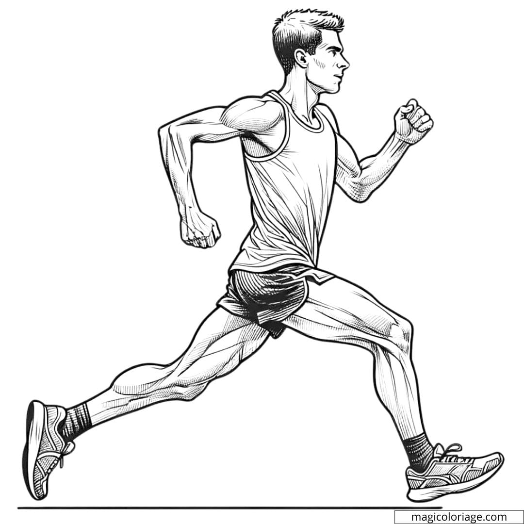 Coloriage d'un marathonien franchissant la ligne d'arrivée