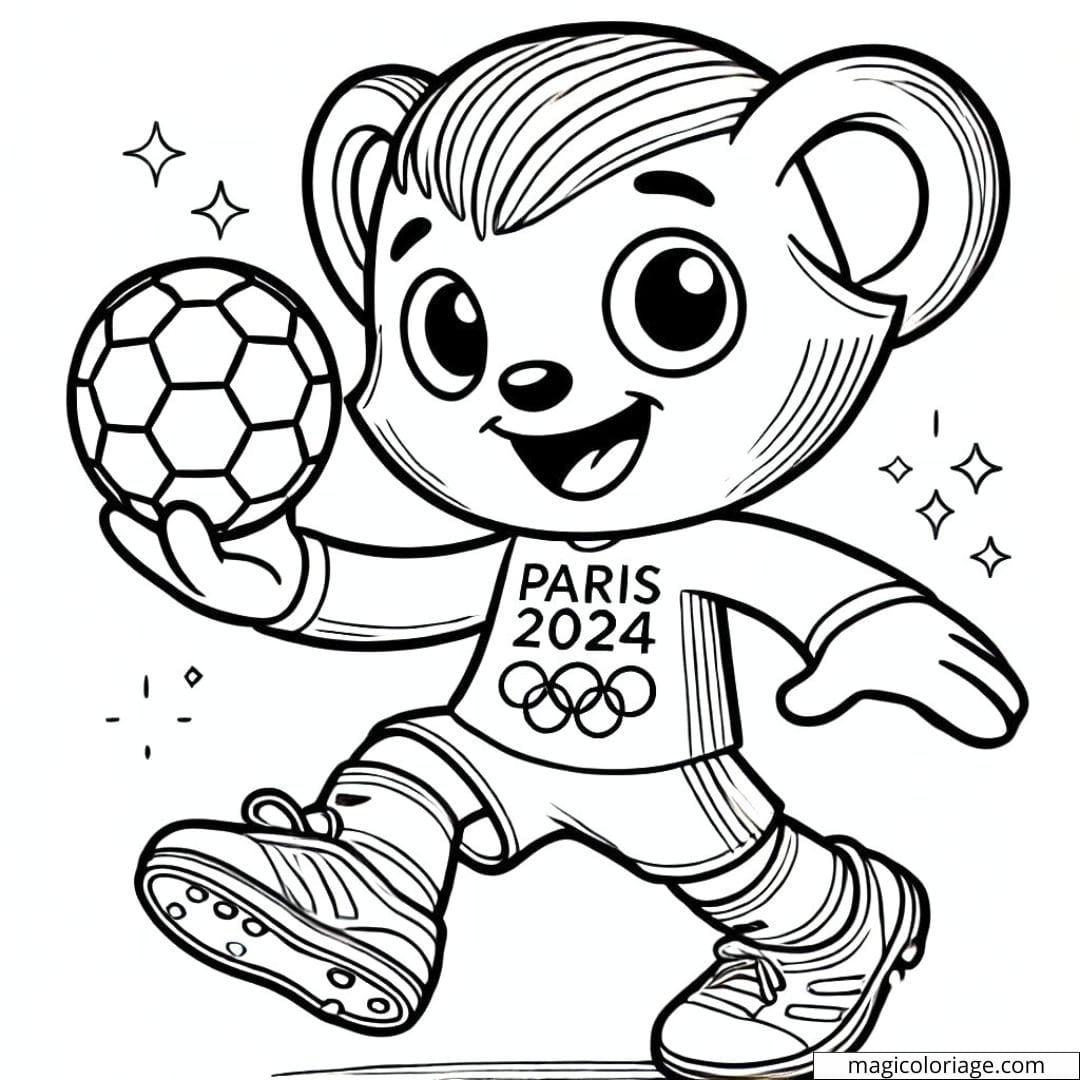 Dessin à colorier d'une mascotte avec un ballon de football, coloriage à imprimer pour enfants