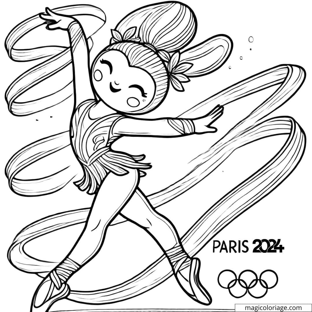Coloriage de mascotte en gymnastique rythmique avec un ruban à imprimer, dessin à colorier pour enfants