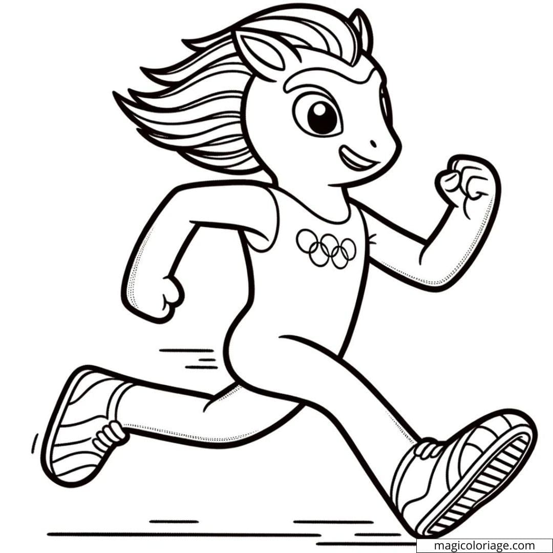 Coloriage de mascotte sportive en train de courir à imprimer, dessin à colorier pour enfants